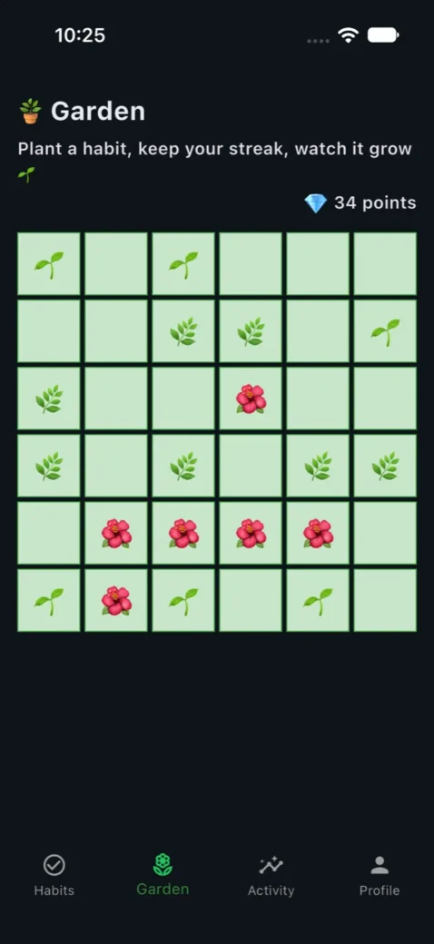 A Habit Garden garden where each habit grows into a plant as its streak builds